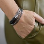 193BLK bracelet silver & leather black ZIPP Female ZIPP Collection