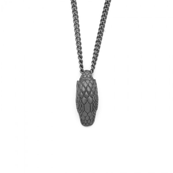 S27BLK Snake Necklace black rhodium & pendant