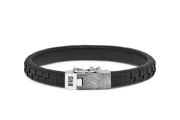 SILK 240BLK double linked leather fingerprint bracelet