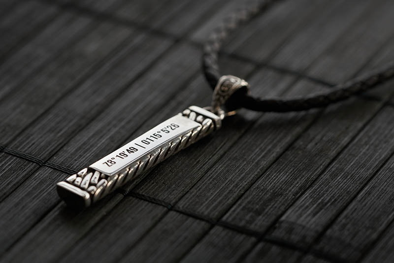 coördinates engraved on pendant